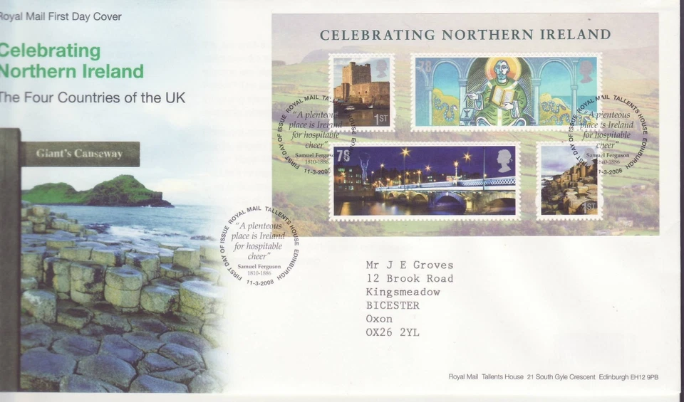GB Stamps First Day Cover Celebrating Northern Ireland Mini Sheet SHS Quote 2008 - Image 1 of 1