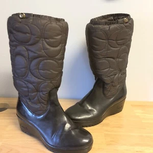 Coach Womens 6.5B Cantina Brown Quilted Puffer Wedge Boots GUC A7368 F2370/108 - Picture 1 of 15