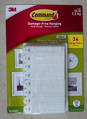 3M Command Picture Hanging Strips 34 Pairs 68 Large Strips Hold 16 lbs - Image 1 of 4