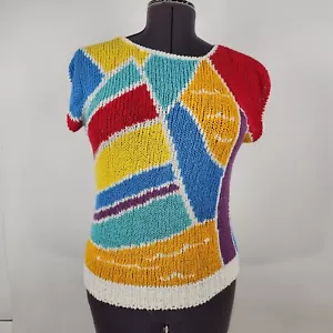 Vintage 1980s-90s Segue Abstract Colorblock Short Sleeve Sweater Vest - Picture 1 of 6