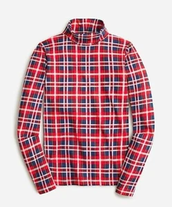 NWT Tissue Turtleneck in Tartan Plaid Shirt, Dark Evening RED BLUE Small J Crew - Picture 1 of 4