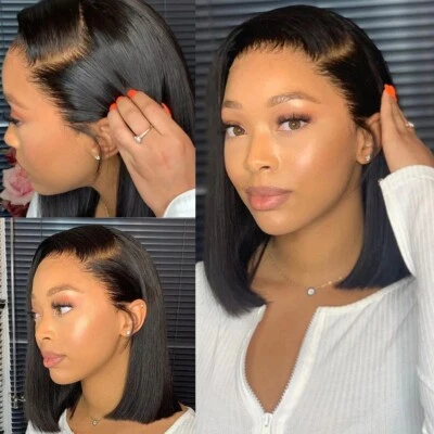 Женский парик из натурального черного волокна с коротким вырезом Bob Cut Lace Front для ежедневного использования на вечеринке - Изображение 1 из 4
