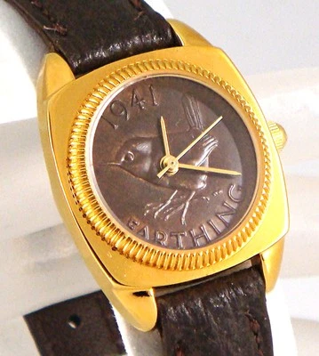 Peers Hardy Commemorative Genuine Vintage Year Penny Farthing Coin Leather Watch - Image 1 of 4