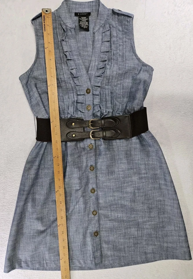 B. Mini Vestido Inteligente Años 90 Y2K Talla 4 Sin Mangas Cinturón Pintuck Plisado Cuello en V  Foto 1 de 4