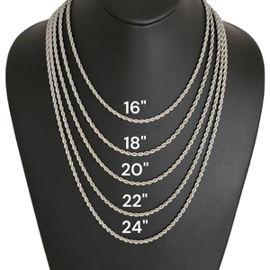 Stainless Steel Rope Chain 3mm Hip Hop Jewelry Unisex Women, Men Size 16"-24" - Picture 1 of 3