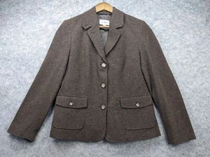 LL Bean Blazer Womens Large Brown Tweed 3 Button Wool and Silk Blend - Picture 1 of 14