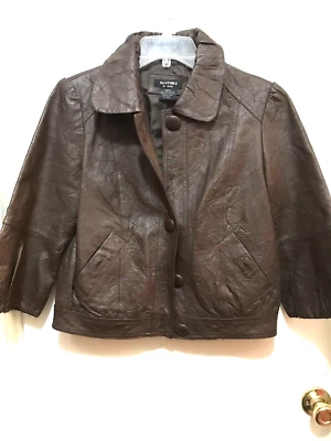 Leather Jacket Size Small Polyester Lining Short Buttons Clothes by Revue Brown - Image 1 of 4
