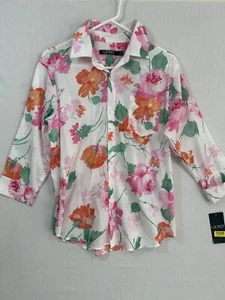 NWT Ralph Lauren Women Pajama Top SMALL Floral Monogram PJ Button Up Shirt - Picture 1 of 12