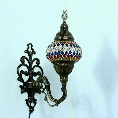 Turkish Moroccan Handmade Glass Mosaic Tiffany Style Wall Sconce Lamp & Bulb-M - Image 1 of 4