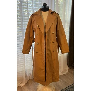 EXPRESS TRENCH COAT SIZE XS PECAN NYLON SHERPA LINED NOVELTY BUTTON BELTED - Picture 1 of 11