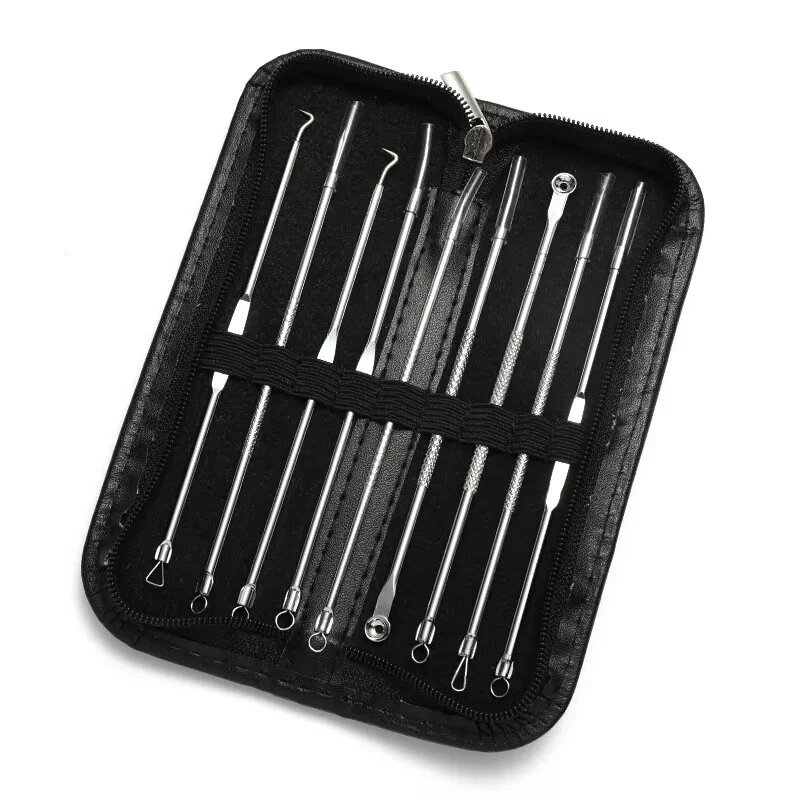 9 PCS Blackhead Remover Pimple Tool Kit Acne Comedone Extractor Tweezer Tools - Image 1 of 1