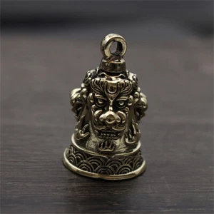 Imitation Brass Three Lions Head Bell Desk Feng Shui Decoration Keychain Pendant - Picture 1 of 11
