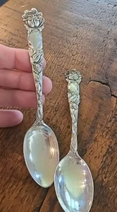 TWO Antique 5 1/8" Sterling Silver Teaspoon Spoons Bridal Rose Alvin NO MONO - Picture 1 of 7