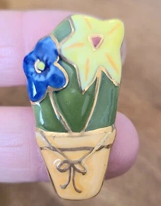 Beschriftungsnadel getopft blau & gelb Blumen Keramik & Emaille - Bild 1 von 4