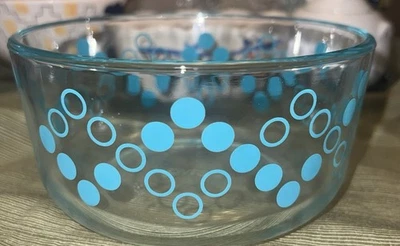 Pyrex Mixing Bowl Retro Polka Dot Diamond Turquoise Teal Blue 6" Wide - Image 1 of 2