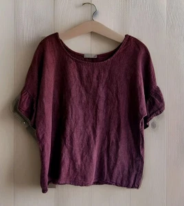 Elena Baldi Bluse Damen klein weinrot 100% Leinen Boho Strand Made in Italy - Bild 1 von 4