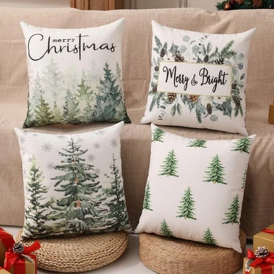 Double-Sided Print Christmas Pillow Covers 16"x16" Set of 4, 8 Cute Christmas Pa - Image 1 of 4