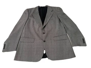 Burberry London Birdseye Blazer 48R 2 Button Tan Beige Black 100% Wool - Picture 1 of 10