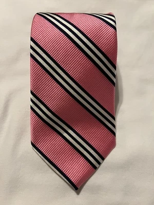 BROOKS Brothers 手工制作 美国 100% 真丝领带 粉色 蓝色 条纹 — 第 1/4 张图片