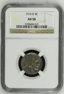 1915 D Circulated Buffalo Nickel 5c Coin NGC Certified AU58 Denver Mint - Picture 1 of 2