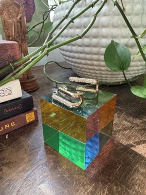 80’s style Earring/Ear Crawler/Ear Cuff, Gold With Rhinestones - Image 1 of 3