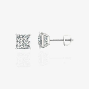 IGI F/VS 2 Ct Princess Lab Created Grown Diamond Earrings 14K White Gold Screw - Picture 1 of 1