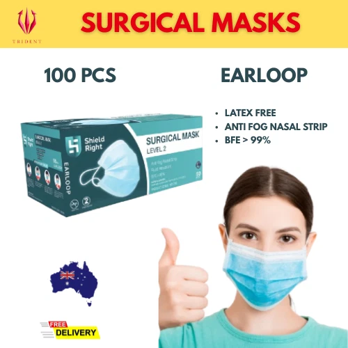 100pcs AU Stock Blue Medical Surgical FaceMask Latex Free 3 Ply BFE 98% Earloops - Image 1 of 4