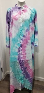 Maya Antonia Hand Batik Tropical Pink Aqua-Türkis Coverup Kleid/Boho M/L - Bild 1 von 7