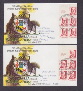 Australia 1972 Prime Ministers booklet panes set of 4 FDC mailed to Canada - Picture 1 of 2