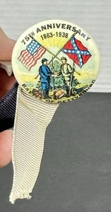 75 Anniversary 1863-1938 Battle of Gettysburg  Pinback Button 1 1/4" Ribbon - Picture 1 of 5