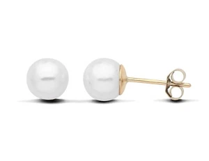 9ct Yellow Gold 5mm Pearl Stud Earrings - UK Made - Gift Boxed - Picture 1 of 7