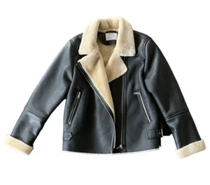 ZARA Girls 13-14 Black Faux Leather/Faux Fur Lined Moto Jacket - Picture 1 of 10