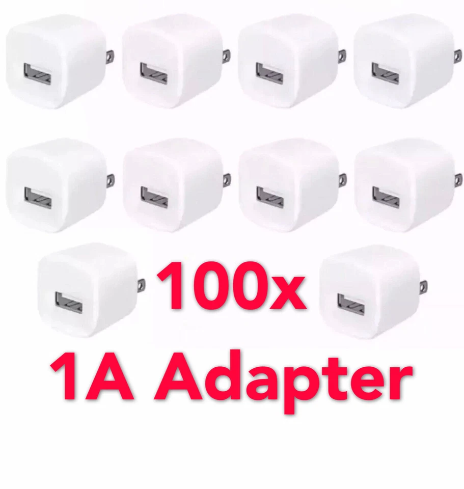 Lot 100 X WHITE USB Wall Charger AC Power Adapter For iPhone 4 5 6 7 8 + US - Image 1 of 1