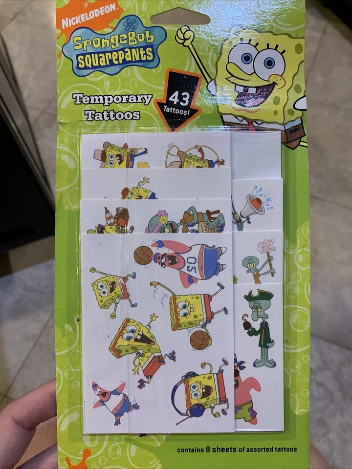 43 Tatuajes Temporales Favor Cumpleaños Niños Bob Esponja Pantalones Cuadrados Nickelodeon Foto 1 de 4