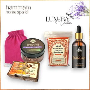 Jabón Negro Marroquí Guante Exfoliante Piel Pura Cabello Aceite de Argán Hammam Spa Set - Imagen 1 de 11
