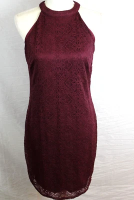 Vestido Maurices Talla L Borgoña Rojo Oscuro Forrado Encaje Sin Mangas Cerradura Midi Halter Foto 1 de 4