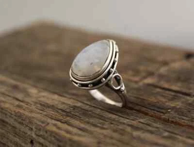 Arcobaleno Pietra Di Luna Gemma 925 Sterling Argento Artigianale Anello - Immagine 1 di 4