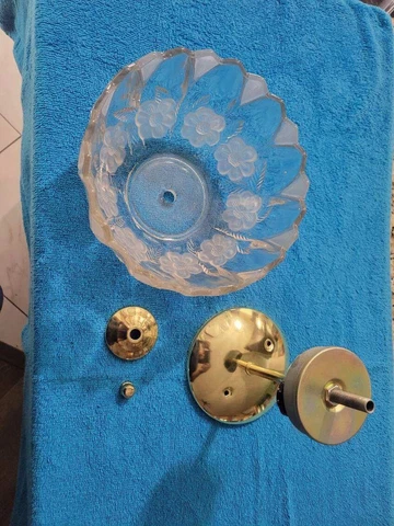 Vintage Antique Ceiling Light Fixture  Crystal Glass Cover