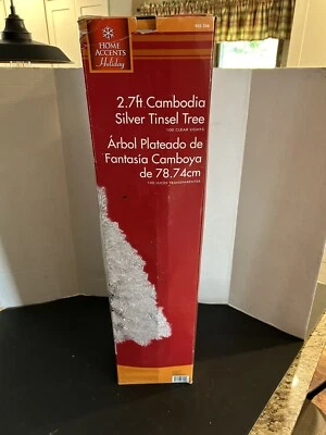 Tinsel Tree Silver Metallic 32" Plastic Base Christmas - Image 1 of 3