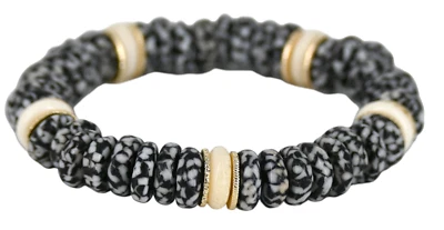 Pulsera elástica Akola con cuentas de hueso de vidrio blanco negro Foto 1 de 4