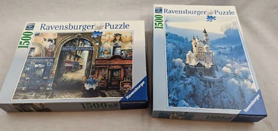Lot of 2 Ravensburger 1500 pc Puzzles Passage to Paris & Neuschwanstein Winter - Image 1 of 4