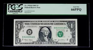 2003 $1 Dollar FRN New York Radar Rotator Fancy Serial # B81000018D PCGS 66 PPQ - Picture 1 of 3