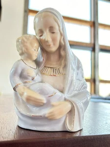 Jarrón de colección Reginart Madonna & Child azul y blanco Jesús y María maceta porcelana - Imagen 1 de 12