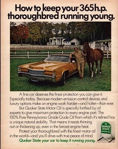 Quaker State Motor Oil Man Horses Cadillac Car 1971 Vintage Print Ad-CRC1 - Picture 1 of 1