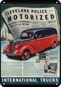 1939 INTERNATIONAL D2 Cleveland Police Cop Car DECORATIVE REPLICA METAL SIGN - Picture 1 of 1