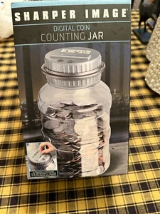 SHARPER IMAGE Electronic Digital COIN Counting JAR Piggy Bank 10" x 6" - Picture 1 of 4