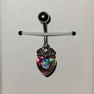 Juego de anillo ombligo de cristal y cristal de corazón tiara 316L acero quirúrgico - Imagen 1 de 6