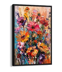 DIPINTO IMPRESSIONISTA DI FIORI 3 - EFFETTO FLOAT TELA INCORNICIATA STAMPA ARTE PARETE - Foto 1 di 12