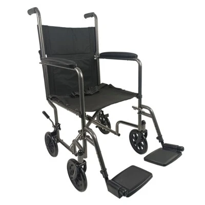 ELITE CARE Lightweight folding transit travel wheelchair parking brakes and lapbelt ECTR06