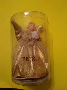 VINTAGE ANGEL PIG TAIL LIGHT/TREE TOP IN GOLD DRESS - Picture 1 of 4